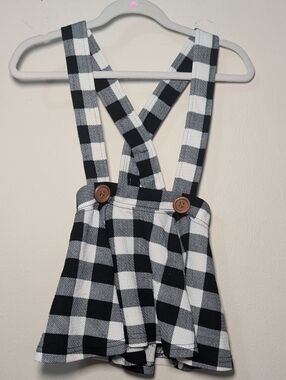 Sew Sassy Black + White Gingham Suspender Skirt Crisscross Straps Girls Size 2T